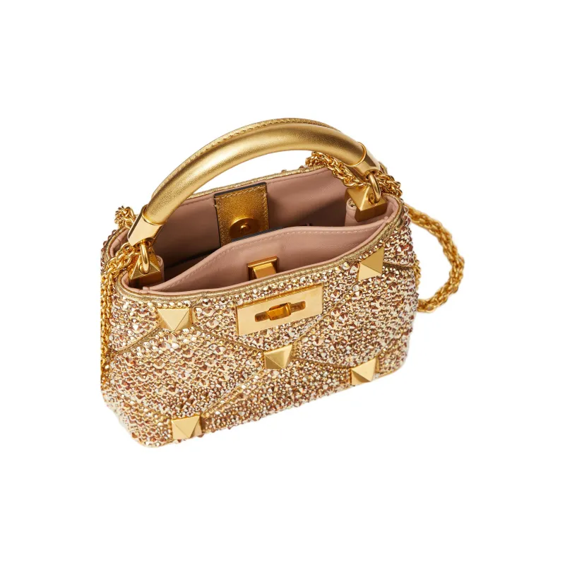 Valentino Roman Stud Rhinestone Shoulder Bag Crossbody Bag Handbag Mini Women's Antique Brass-5
