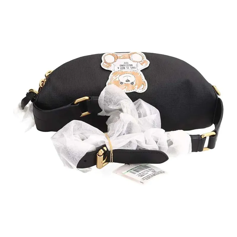 MOSCHINO Cow Leather Shoulder Bag Crossbody Bag Fanny Pack Sling Bags Unisex Black-2