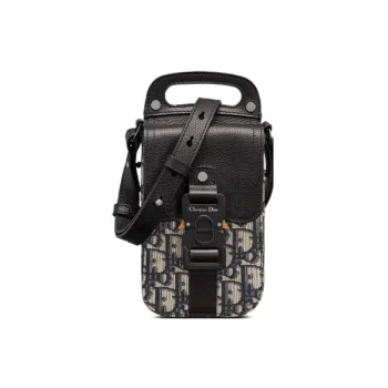 DIOR Grained Calfskin Shoulder Bag, Crossbody Bag With Cell Phone Pouch Regular Men's Black/Beige