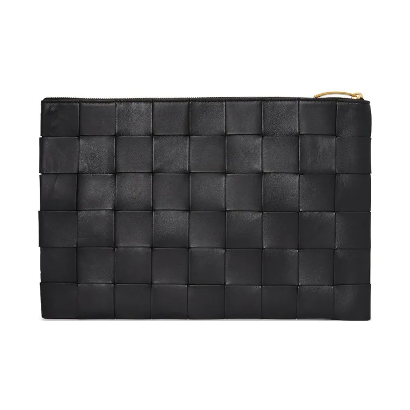 Bottega Veneta Lambskin Clutch Large Size Women's Black-2