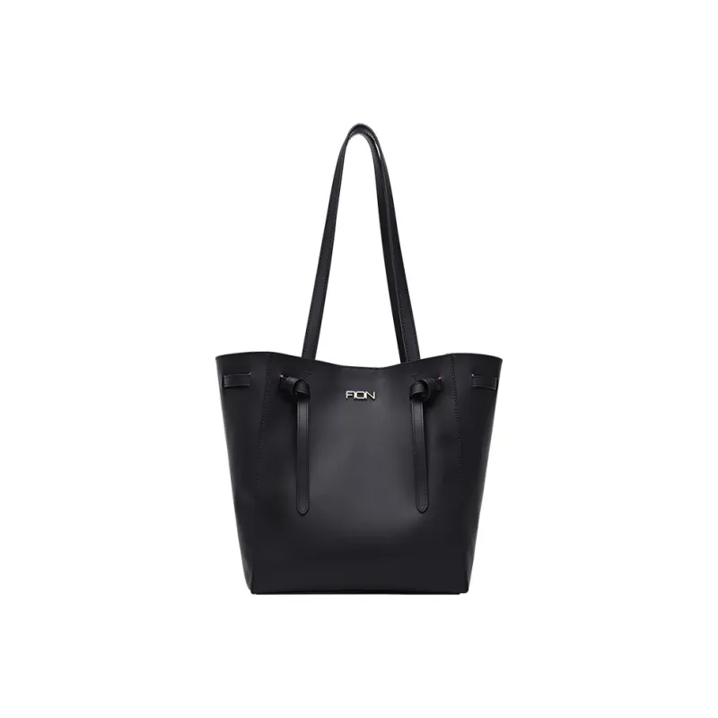 FION Artificial Leather Tote Bag Shoulder Bag Large Size Women's Black-0