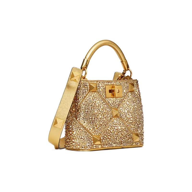 Valentino Roman Stud Rhinestone Shoulder Bag Crossbody Bag Handbag Mini Women's Antique Brass-2
