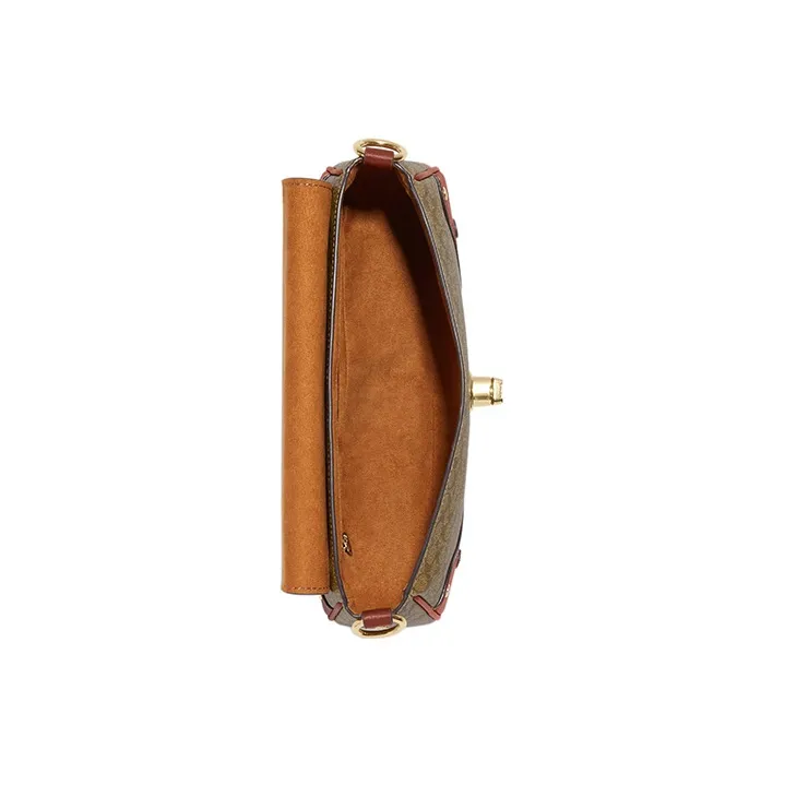 COACH Coated Canvas With Refined Pebbled Leather Handbag Shoulder Bag Women's Khaki With Terracotta-2