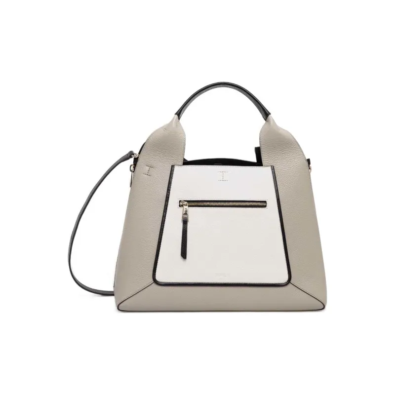Furla Gilda Calfskin Tote Bag Shopping Bag Shoulder Bag Crossbody Bag Handbag Large Size Women's Gray/White-0