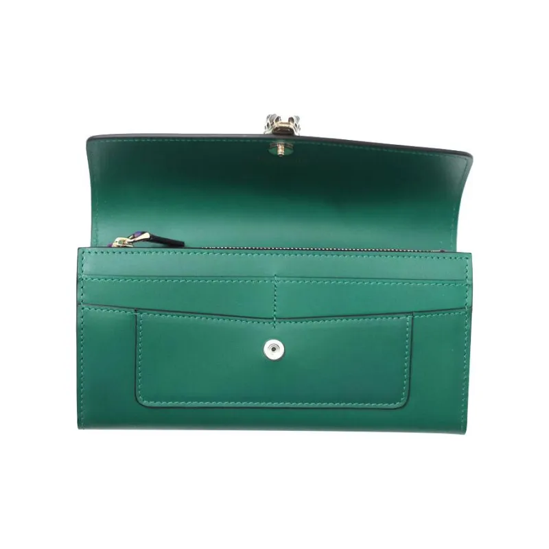 BVLGARI Serpenti Forever Calfskin Wallet Women's Green-3