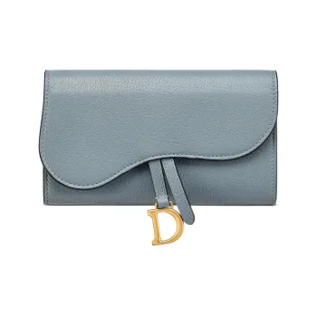 DIOR Saddle Goatskin Wallet Women's Cloud Blue