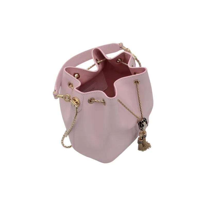 BVLGARI Serpenti Forever Calfskin Bucket Bag, One Shoulder Handbag Women's Rose-2