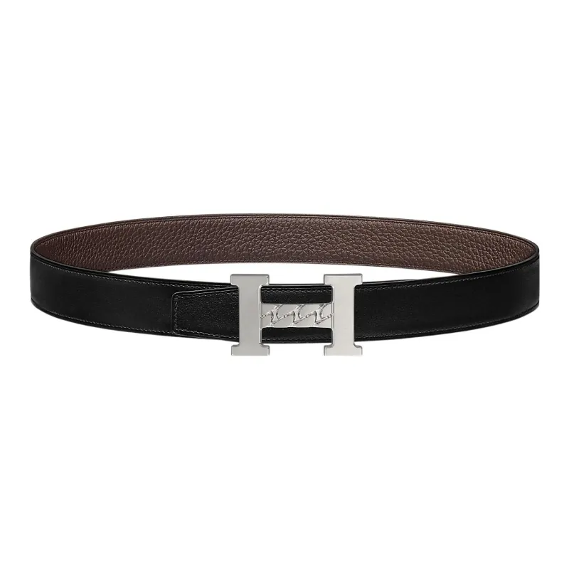 HERMES Togo Leather Belts Unisex Black/Chocolate-0
