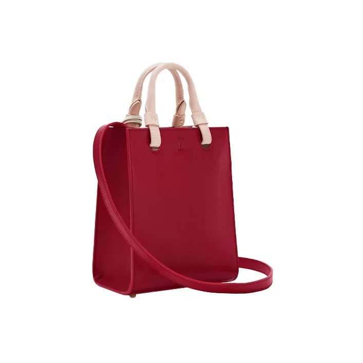 Furla Varsity Style Calfskin Tote Bag Shopping Bag Shoulder Bag Crossbody Bag Handbag Mini Women's Red-2