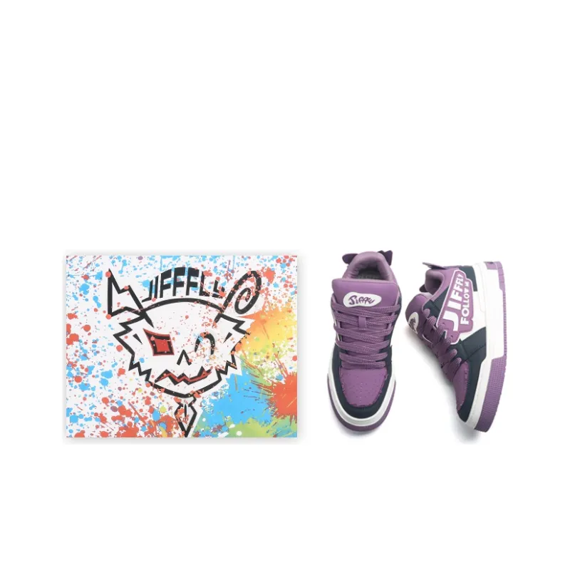 Jifffly Anti Slip And Wear Resistant Height Increasing Low Top Skateboard Shoes Unisex Purple Gray-7