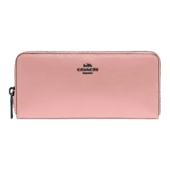 COACH Accordion Zip Calfskin Clutches Wallets Women's Pink Carnation