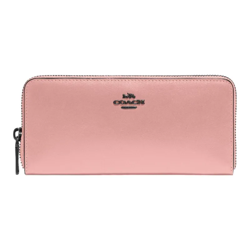 COACH Accordion Zip Calfskin Clutches Wallets Women's Pink Carnation-0