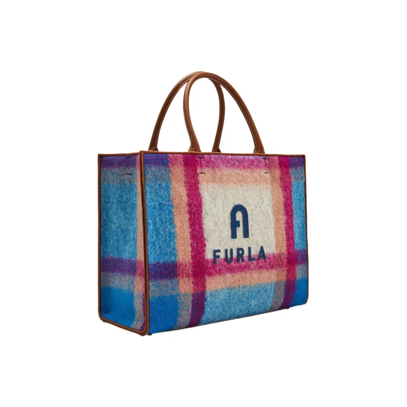 Furla Opportunity Wool Tote Bag Shopping Bag Handbag Large Size Women's White & Blue-1