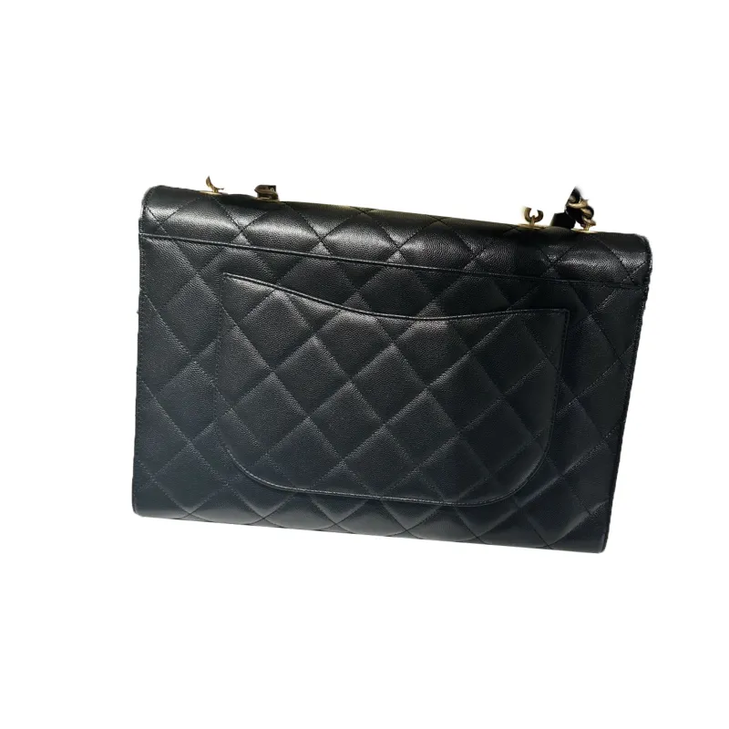 CHANEL Gold Metal Grain Calfskin Evening Bag, Shoulder Bag, Crossbody Bag Tubas Women's Black-1