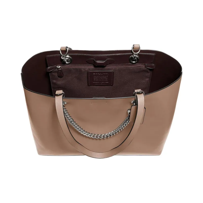 COACH Central Calfskin Tote Bag Shopping Bag Shoulder Bag Handbag Large Size Women's Taupe-3