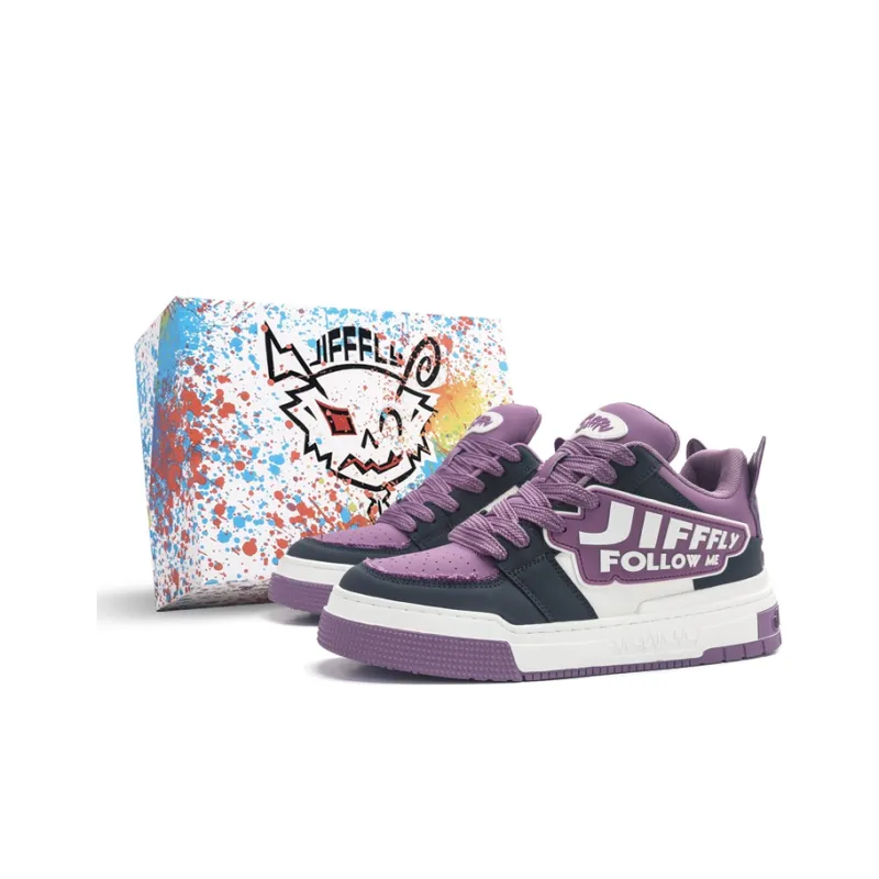 Jifffly Anti Slip And Wear Resistant Height Increasing Low Top Skateboard Shoes Unisex Purple Gray-0