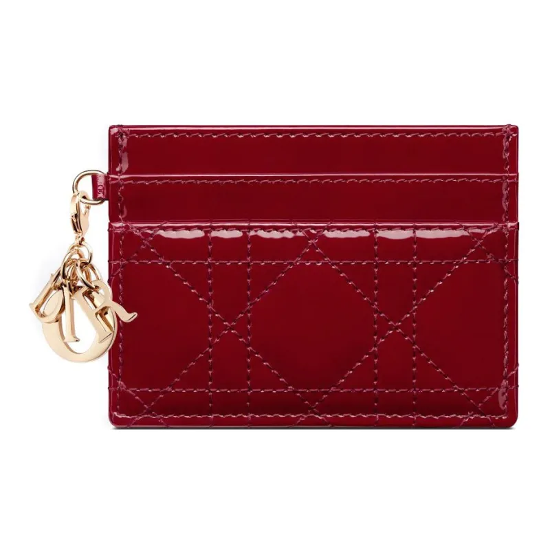 DIOR Lady Dior Patent Leather, Cow Leather Card Holder Card Holder Women's Red-0