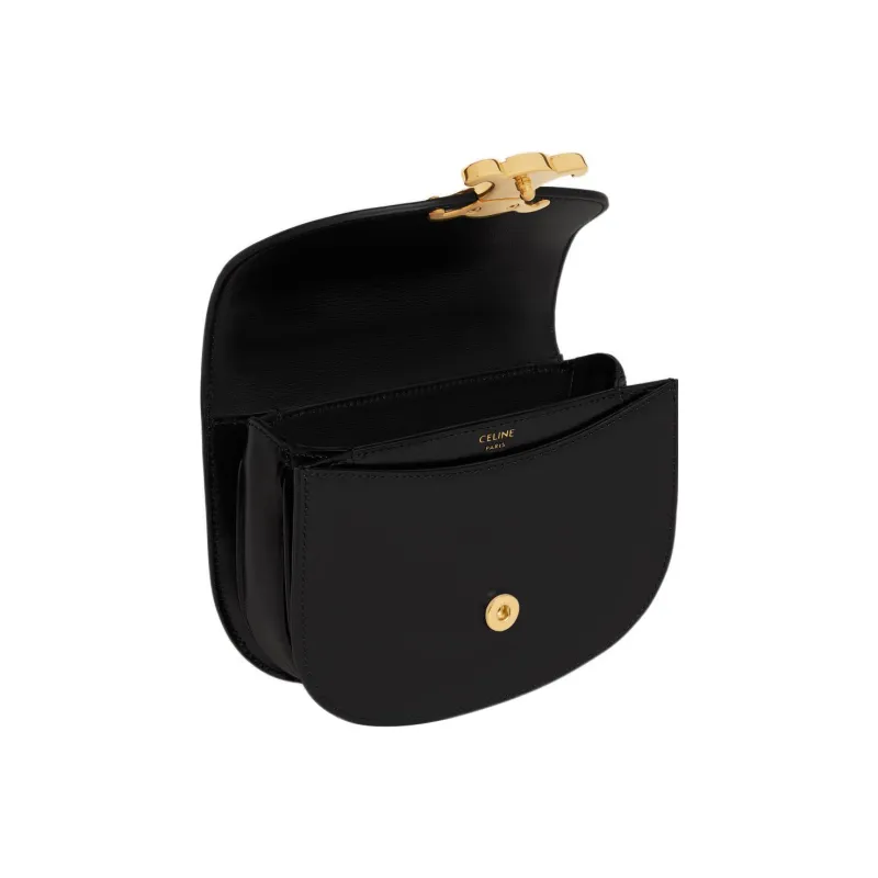 CELINE BesaceTriomphe Shiny Cow Leather Shoulder Bag Crossbody Bag Handbag Mini Women's Black-3