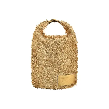 LONGCHAMP Le Pliage Cow Leather Trim Storage Bag Portable Clutch Women's Metal Gold