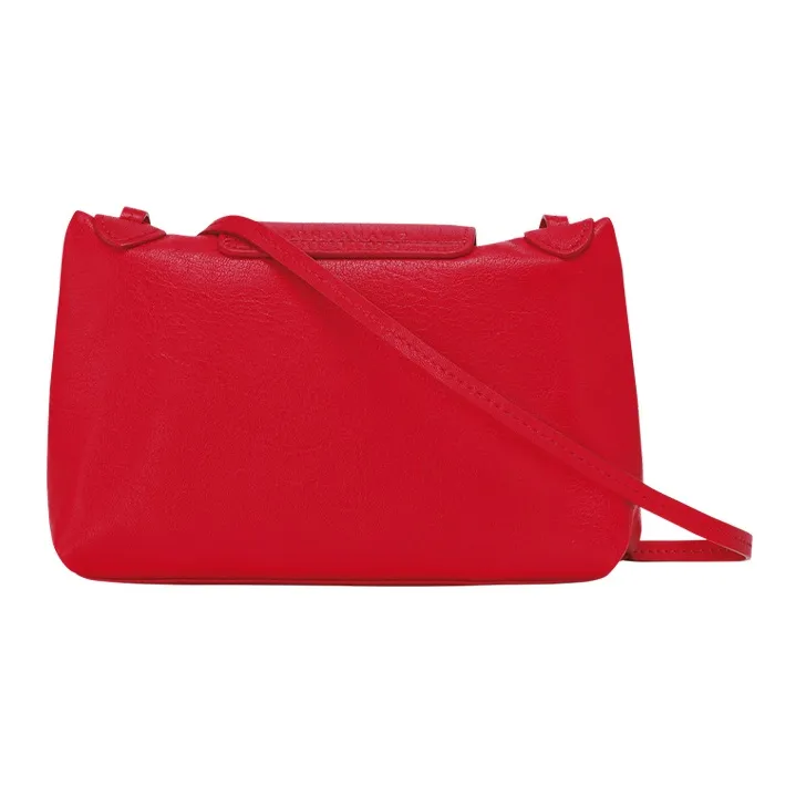 LONGCHAMP Le Pliage Leather Shoulder Bag Crossbody Bag Mini Women's Red-2