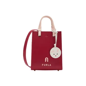 Furla Varsity Style Calfskin Tote Bag Shopping Bag Shoulder Bag Crossbody Bag Handbag Mini Women's Red