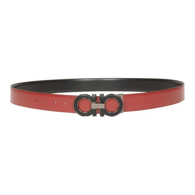 FERRAGAMO Leather Leather Belts Men's Red/Black --2