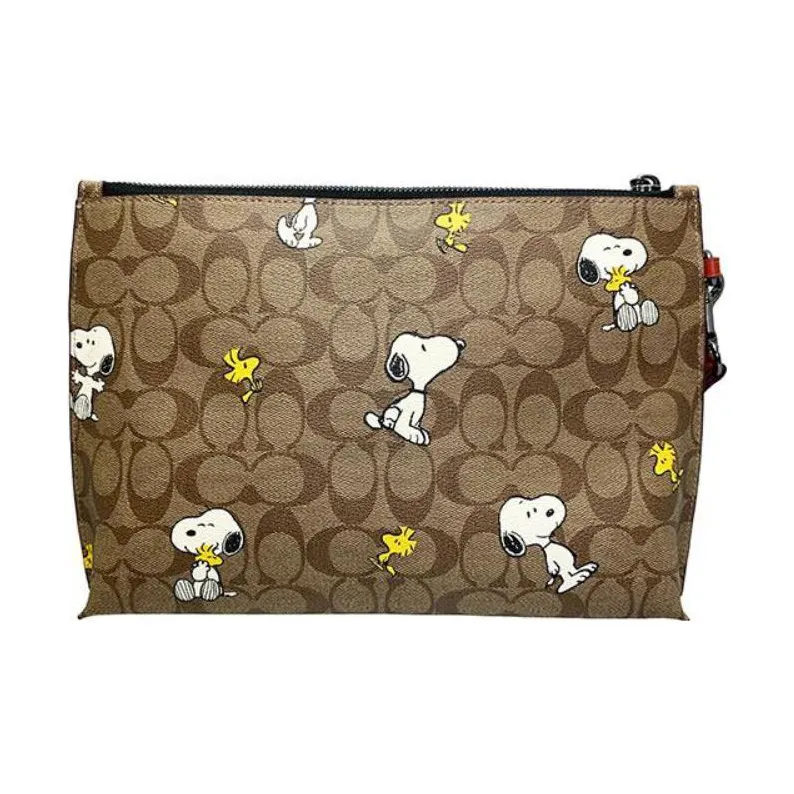 COACH PEANUTS Collaboration Pouch Coated Canvas With Refined Calfskin Wrist Bag Clutch Tubas Women's Khaki-2