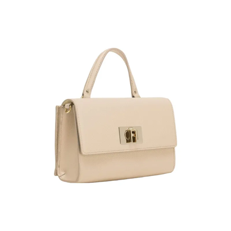 Furla 1927 Collection Textured Leather Handbag, Shoulder Bag, Crossbody Bag Large Size Women's Pink-1