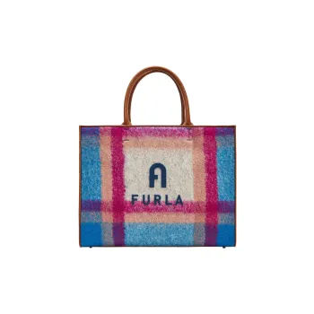 Furla Opportunity Wool Tote Bag Shopping Bag Handbag Large Size Women's White & Blue