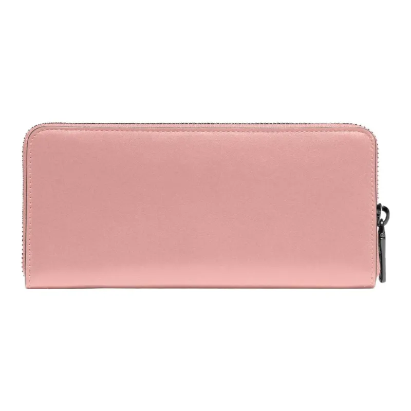 COACH Accordion Zip Calfskin Clutches Wallets Women's Pink Carnation-1