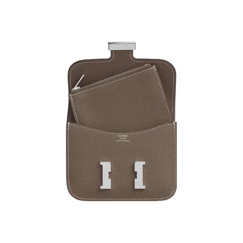 HERMES Constance Slim Evercolor Calfskin Wallets Card Holders Fanny Pack 18 Women's 18 Etoupe Elephant Gray-2