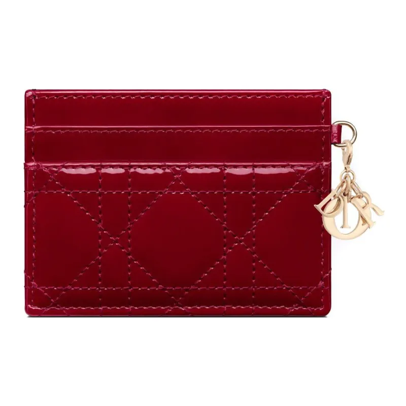 DIOR Lady Dior Patent Leather, Cow Leather Card Holder Card Holder Women's Red-1