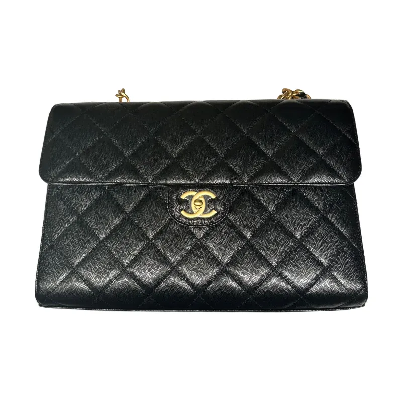 CHANEL Gold Metal Grain Calfskin Evening Bag, Shoulder Bag, Crossbody Bag Tubas Women's Black-0
