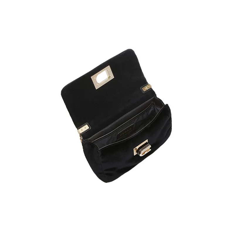 Furla 1927 Collection Velour Shoulder Bag Crossbody Bag Mini Women's Black-3