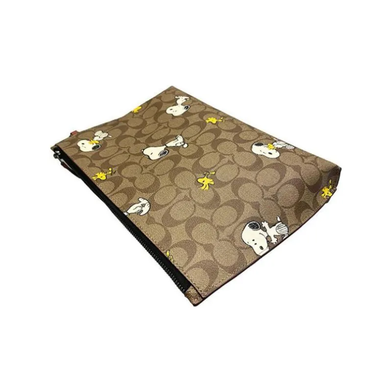 COACH PEANUTS Collaboration Pouch Coated Canvas With Refined Calfskin Wrist Bag Clutch Tubas Women's Khaki-5