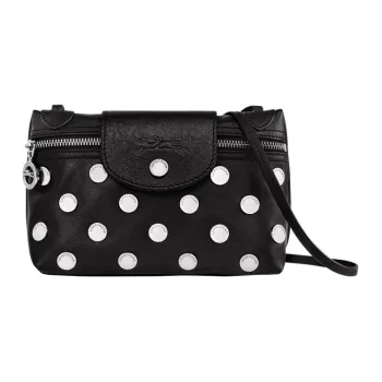 LONGCHAMP Le Pliage Cow Leather Shoulder Bag Crossbody Bag Mini Women's Black