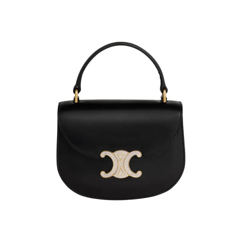 CELINE BesaceTriomphe Shiny Cow Leather Shoulder Bag Crossbody Bag Handbag Mini Women's Black-0