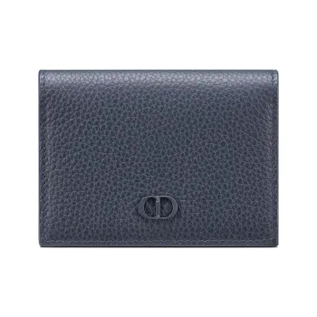 DIOR Grained Calfskin Business Card Holder Zero Wallet Card Holder Men's Navy