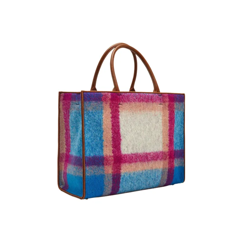 Furla Opportunity Wool Tote Bag Shopping Bag Handbag Large Size Women's White & Blue-2