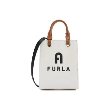 Furla Varsity Style Leather Tote Bag, Shopping Bag, Handbag, Shoulder Bag, Crossbody Bag Mini Women's White & Black