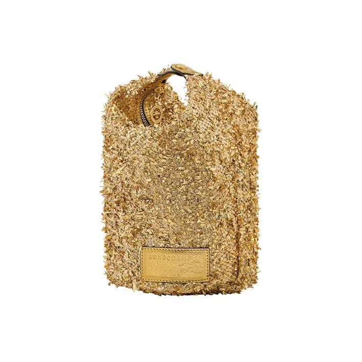 LONGCHAMP Le Pliage Cow Leather Trim Storage Bag Portable Clutch Women's Metal Gold-1