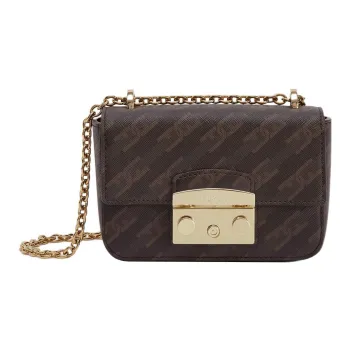 Furla Metropolis Collection Coated Fabric Flap Bag Small Square Bag Shoulder Bag Crossbody Bag Mini Women's Brown