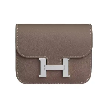 HERMES Constance Slim Evercolor Calfskin Wallets Card Holders Fanny Pack 18 Women's 18 Etoupe Elephant Gray