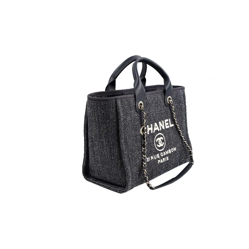 CHANEL Mixed Fiber & Metal Tote Bag, Shopping Bag, Shoulder Bag, Handbag Trumpets Women's Denim Blue-1