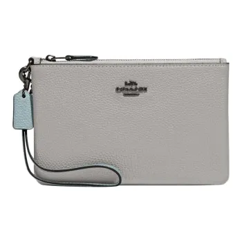COACH Wristlet Polished Grained Leather Wrist Bags Clutches Small Size Women's Gray