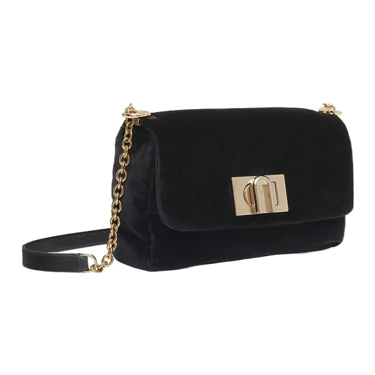 Furla 1927 Collection Velour Shoulder Bag Crossbody Bag Mini Women's Black-1