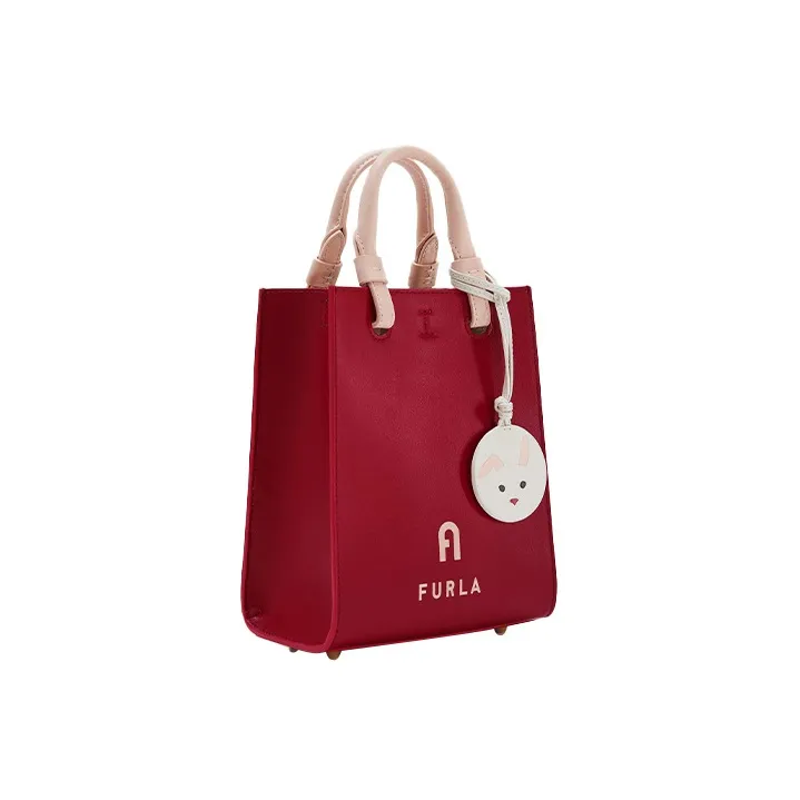 Furla Varsity Style Calfskin Tote Bag Shopping Bag Shoulder Bag Crossbody Bag Handbag Mini Women's Red-1
