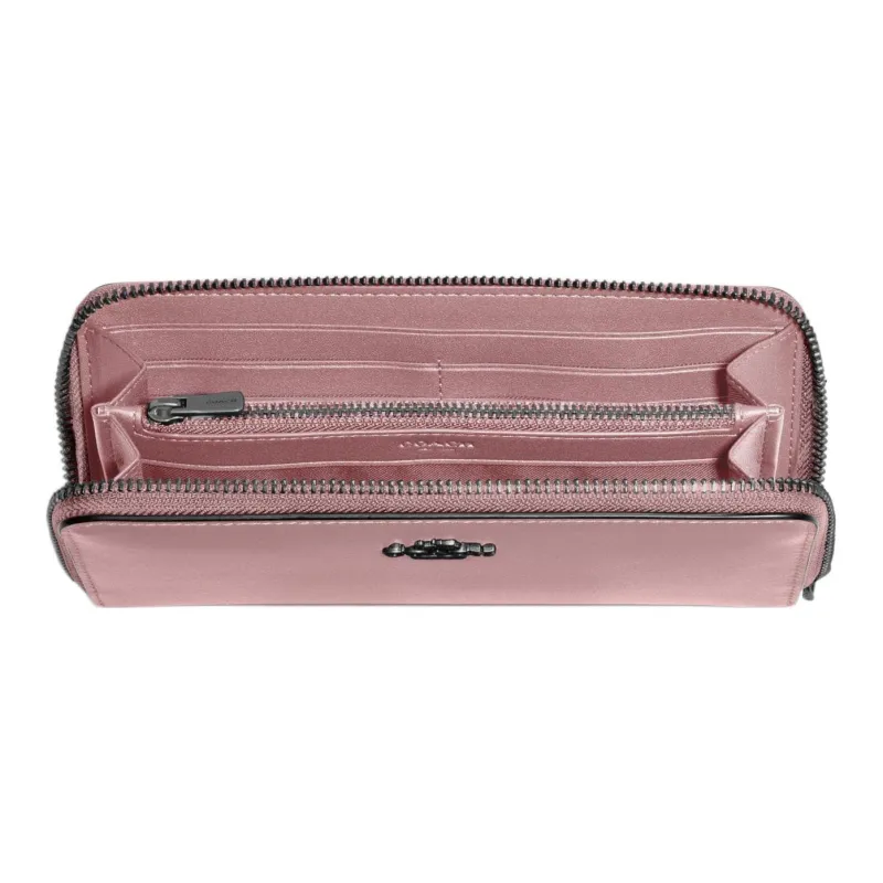 COACH Accordion Zip Calfskin Clutches Wallets Women's Pink Carnation-2