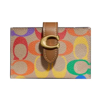 COACH Pride Canvas With Calfskin Clutch Card Holder Mini Women's Brown