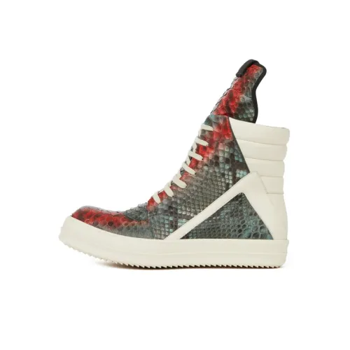 RICK OWENS/RO Geobasket Mid Top Stylish Skateboarding Shoes Men's White Blue Red